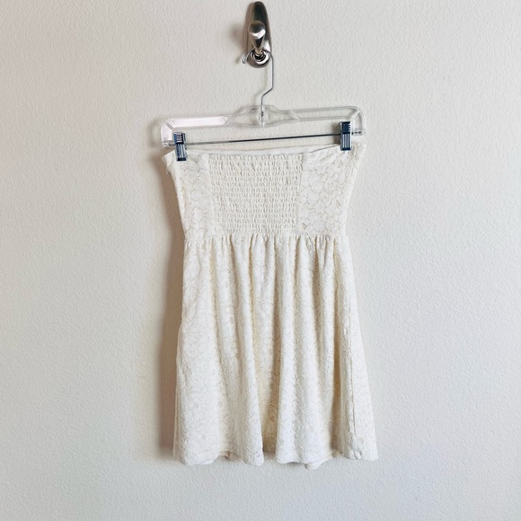 Cream Boho Lace Strapless Bustier Mini Sun Dress - Picture 6 of 9